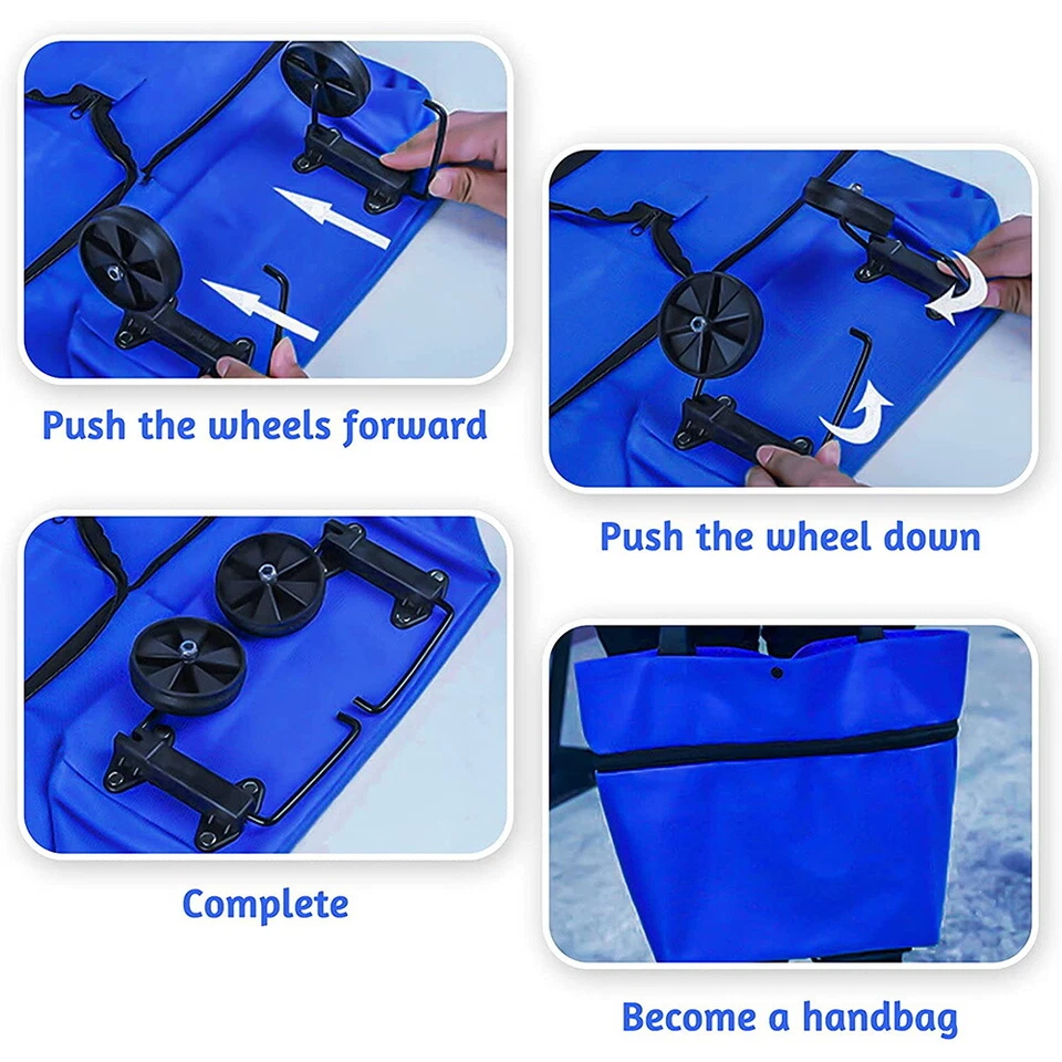 UK Folding Shoulder Handbags Shopping Trolley Supermarket Shopper Bag Wheels - Image 3 of 4