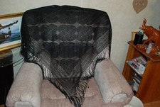 Lace Shawl Wrap Black 80 x 44 Victorian Style Fringed Prom Vintage Evening Wear