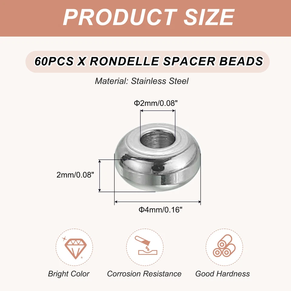 60 Pcs Flat Round Spacer Beads 4mm Heishi Beads, 1.5mm ID x 2mm H Foto 2 de 4