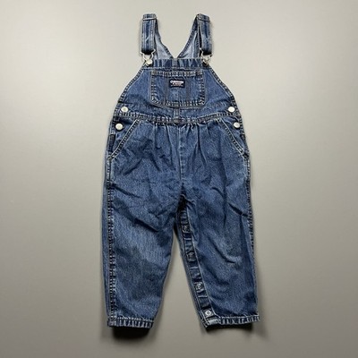 Vintage Oshkosh B'Gosh Vestbak Overalls Toddler 2/2T Blue Denim Pink Patch Denim