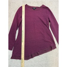 Simply Vera Vera Wang Womens Plum Purple Textured Asymmetrical Frayed Hem Top L