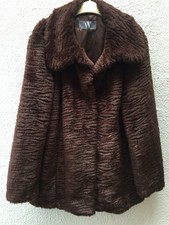 BHS Coat Brown Faux Fur Ripple Soft Coat Jacket Winter Size Large 14 - 16
