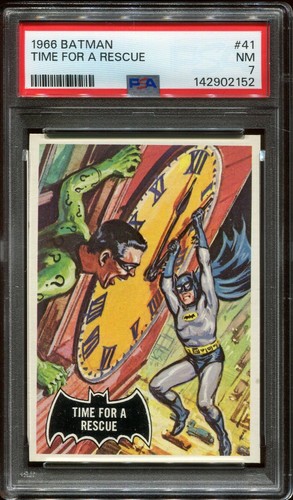 1966 Topps Batman Black Bat #41 Time for a Rescue — PSA 7