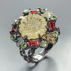 Flower carving Natural Lemon Quartz Ring 925 Sterling Silver Size 8 /R455933