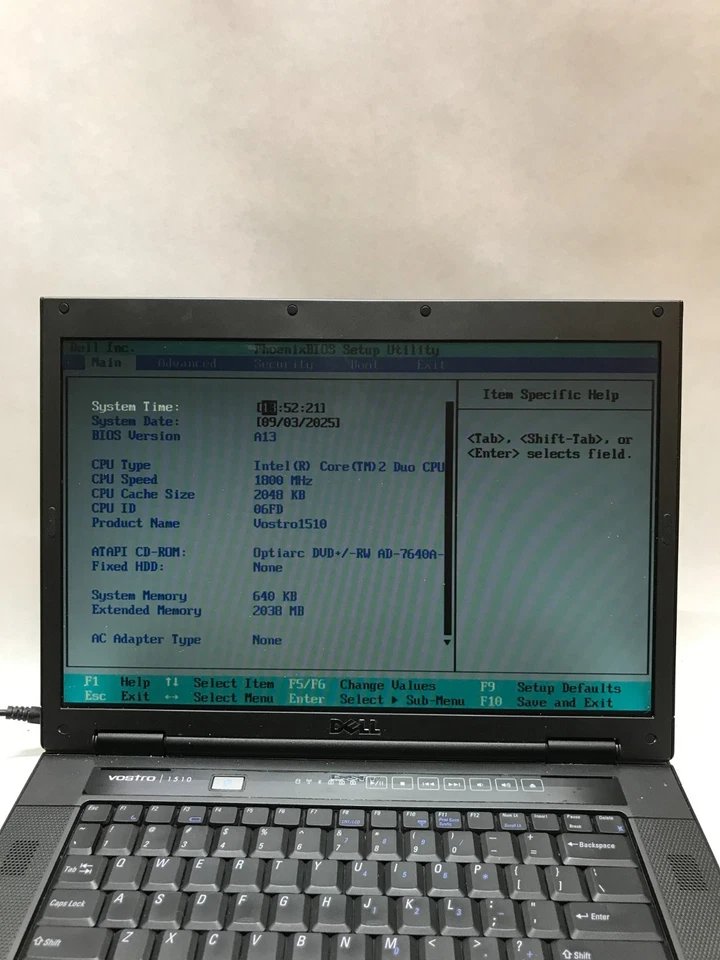 Dell Vostro 1510 15" Intel Core2Duo 2GB RAM NO HDD/OS Missing Components!!! - DW - Image 2 of 4