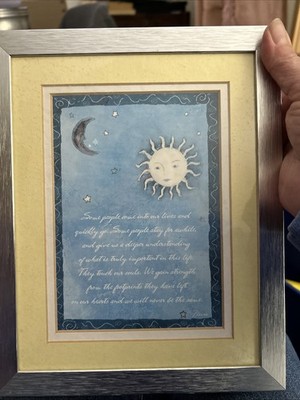 Vintage 90 s Flavia Weedn Celestial Sun Moon Stars 12  Framed Wall Art Y2K