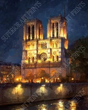 Notre-Dame Cathedral Art Print - 3 Sizes - Gothic Architecture - Paris at Night