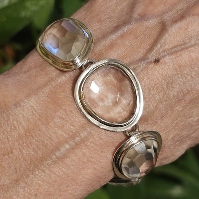 Armband Kristall Quarz Edelstein 925 Sterling Silber offene Rückseite Lünette Set