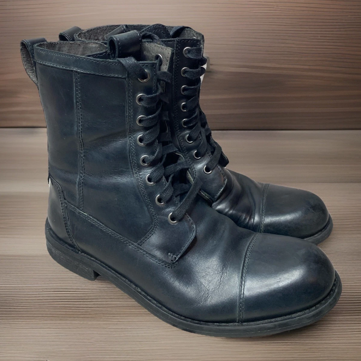 John Varvatos Star USA Black Leather Lace-Up Combat Boots Size 10 Buy JOHN VARVATOS Men main image 2