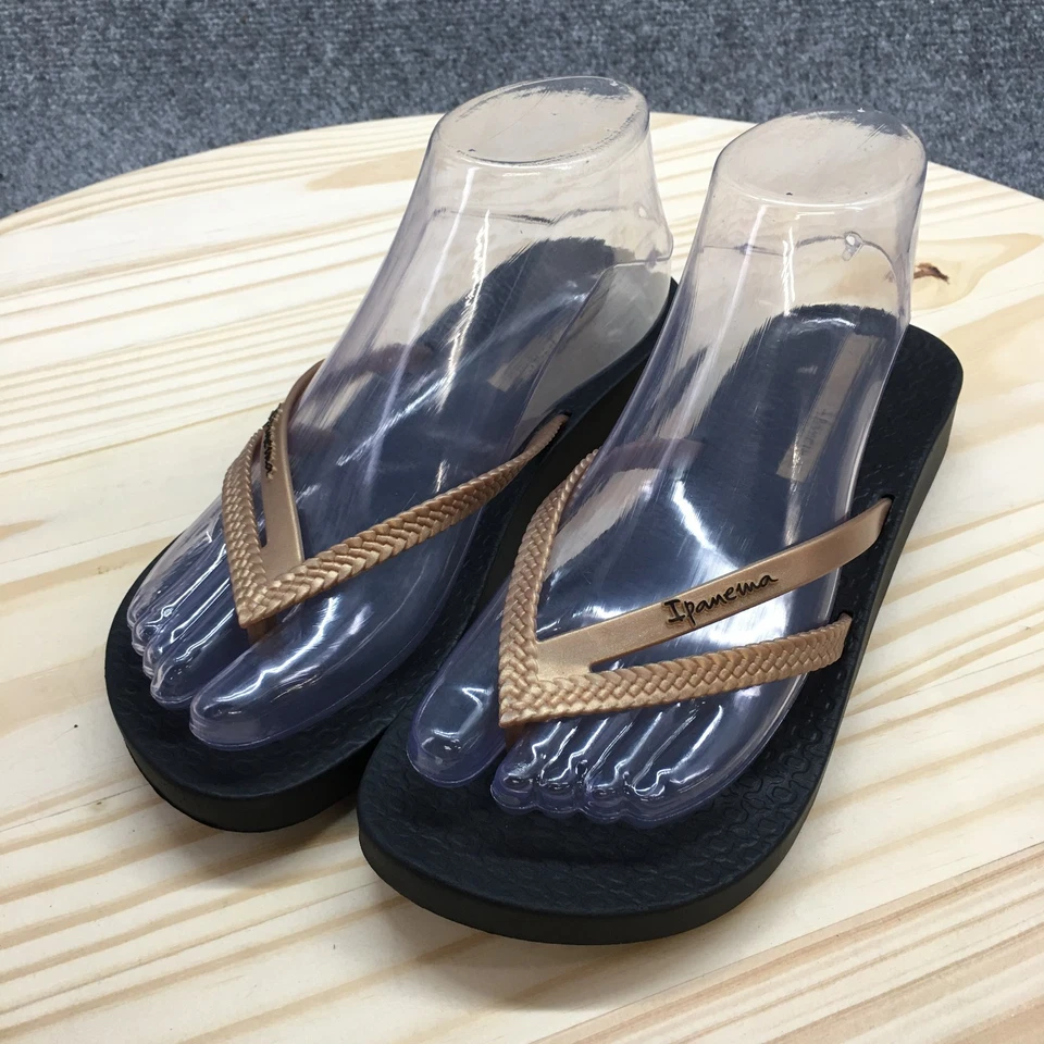 Sandálias Ipanema Feminina 6 Tanga Chinelos Slip On Wedge Marrom Borracha Casual NOVO - Imagem 3 de 4