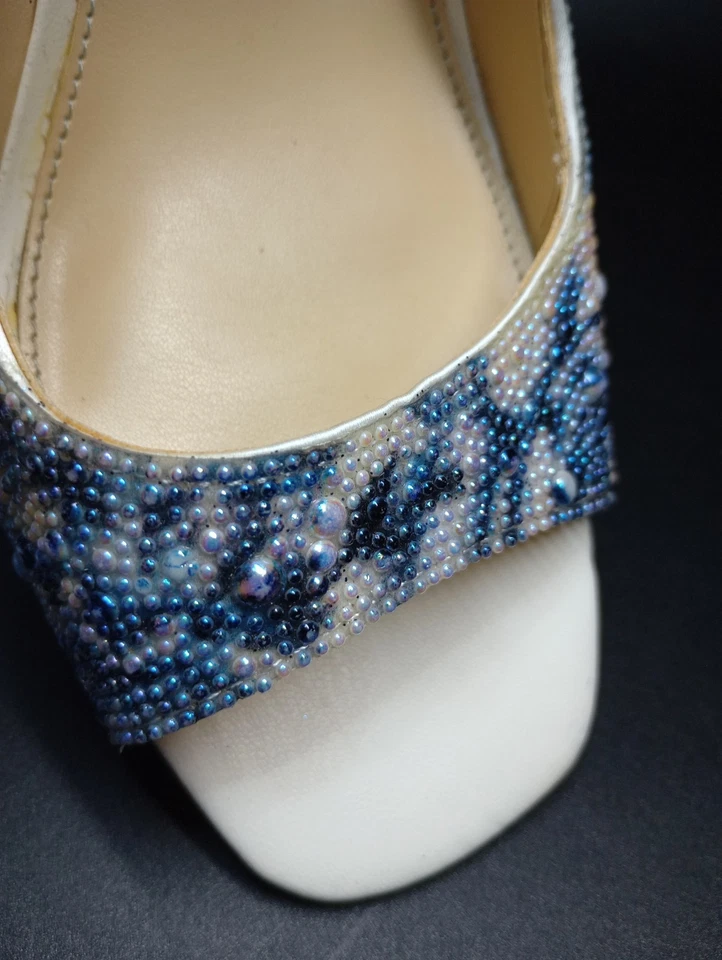 Betsey Johnson Women's Mina Rhinestone Strappy Sandals Heels Blue Pearl Size 10M - Image 2 of 4