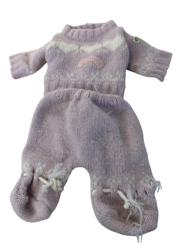 Vintage Cabbage Patch Kids Purple & White Knit Doll Outfit Set for Preemie Doll