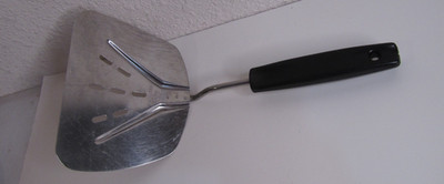 Vintage Foley Curved Stainless Wide Slotted Spatula Turner  Black Handle