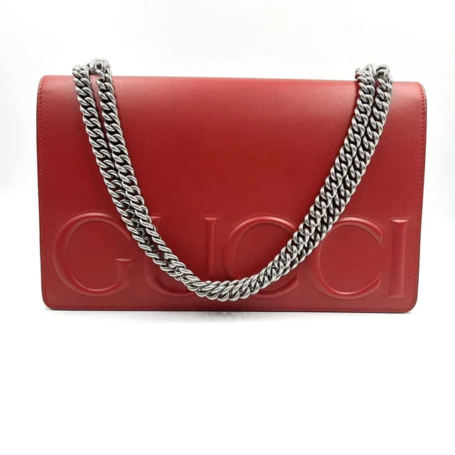 10.31 30 Gucci Red XL Leather Wallet on Chain Metal Pony-style