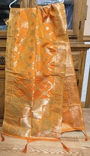 Orange GOLDEN India BANARSI Art Silk Dupatta Wrap Scarf Stole Chunri shawl NEW