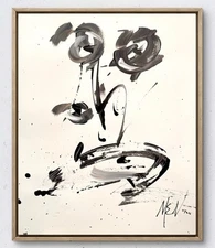 Maria Art BLACK FLOWERS WHITE BACKING 14x17 PAPER Expressionism Modern Original