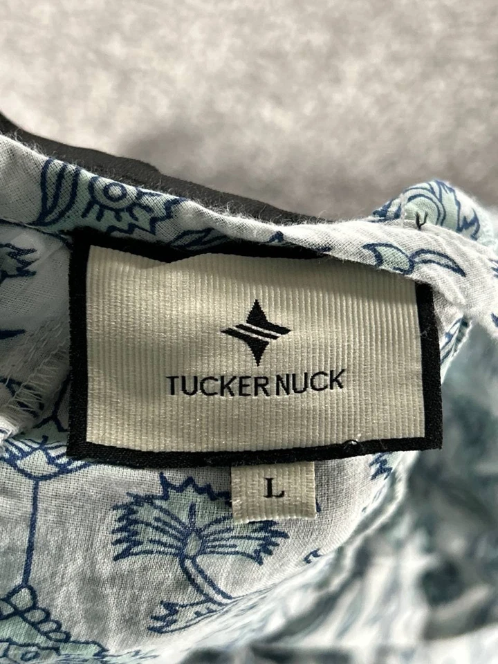 Tuckernuck Dress Womens Large White Blue Green Cotton Floral Blouson - Image 3 of 4