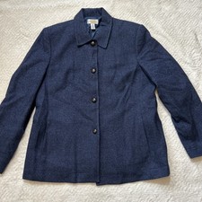 Talbots Tweed Blazer Coat Women Sz 16 Blue Silk Wool Blend Career Jacket Classic