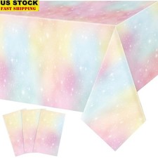 Pastel Rainbow Tablecloth Disposable Plastic Birthday Party Decoration New