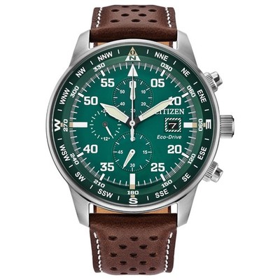 Citizen Eco-Drive 44mm Stainless Brown Leather Strap Men's Watch CA0699-08X