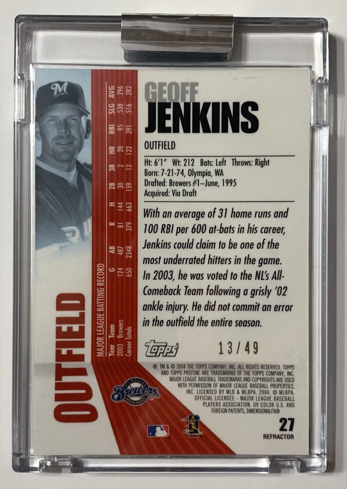 2004 Topps Pristine Geoff Jenkins Refractor 13/49 #27 Brewers - Image 2 of 2