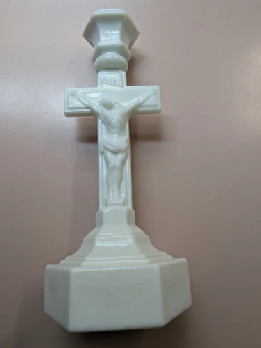 Vintage Westmoreland Milk Glass Crucifix Taper Candle Holder 9.5" Hexagonal Base