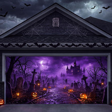 Minetom Halloween Garage Door Cover, 7 x 16 ft Spooky Garage Decoration