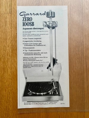 Garrard Zero 100SB Plattenspieler Boyd & Haas 1973 Vintage Ad Werbung Reklame
