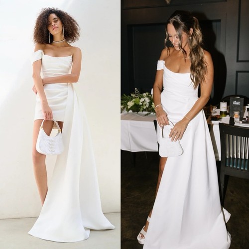 SAU Lee Brenda Mini One Shoulder Wedding Dress Detachable Train White