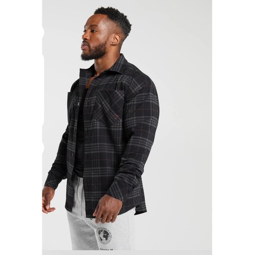 Gymshark Lifting Shirt Plaid Flannel Button Down Menswear Long Sleeve Top - Picture 2 of 9
