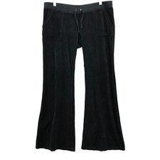 Juicy Couture Terry Cloth Sweatpant Womens Large Black Low Rise Wide Leg 90s Y2K
