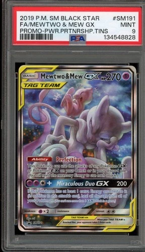 Pokemon Mewtwo & Mew GX Power Partnership Tins Full Art Promo SM191 PSA 9 Mint