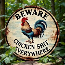 2D Flat - 1pc Vintage Warning Tin Metal Signs For Farm Chicken Coop, 'Beware Chi