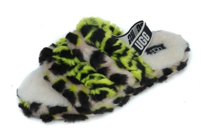 Ugg Fluff Yeah Animalia Key Lime Slippers Youth Slingback Sz 6 EU 38