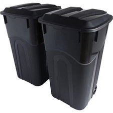 32 Gal. Black Heavy Structural Wheeled Outdoor Trash Can with Spring Lids and He