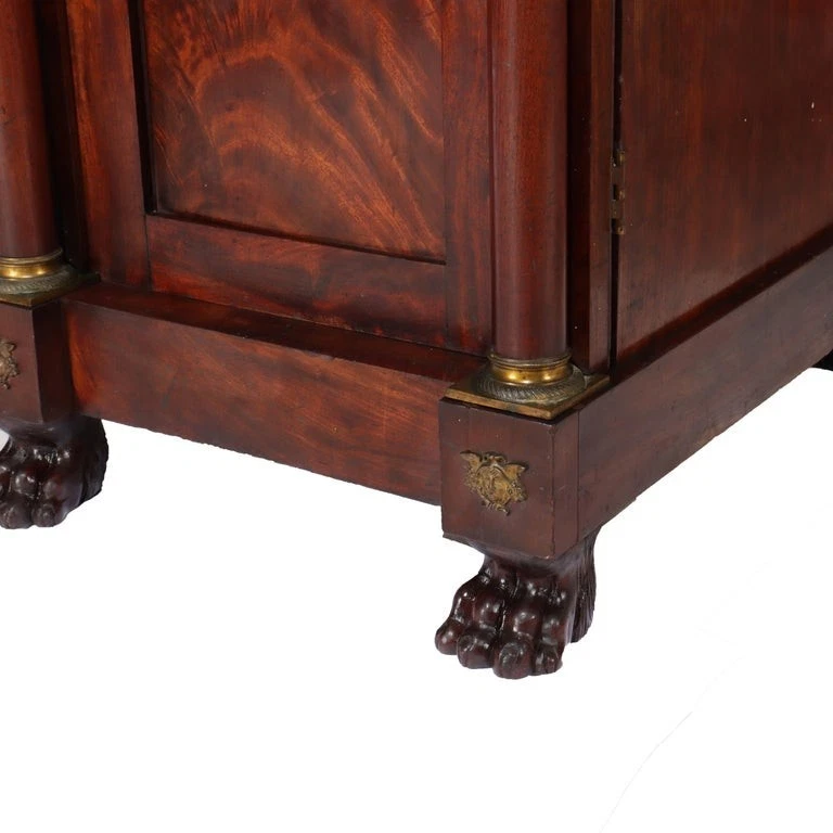 Antique Boston Period Napoleonic Flame Mahogany Double Pedestal Sideboard c1820 - Image 2 of 4