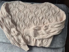 Wild Fable Blush Pink Cropped Sweater Sz S Oversized Fit Soft Chunky Knit Lg Slv