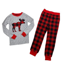 Eddie Bauer Kids Unisex Moose Buffalo Check 2-Piece PJ Pajama Set