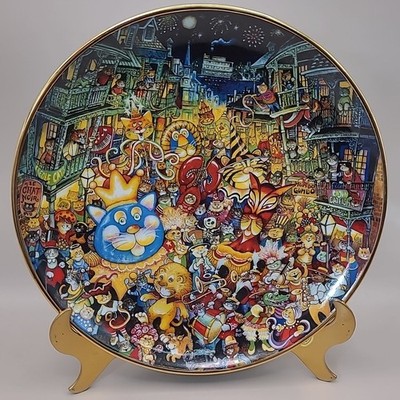8'' Franklin Mint  Meowdi Gras  Bill Bell Limited Ed Porcelain Plate Cats