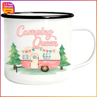 Camping Becher 300Ml Emaille Tasse Wohnwagen Motiv Outdoor Kaffeebecher Camper