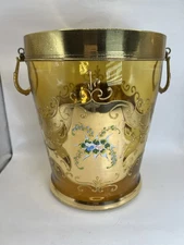 Vintage Italian Venetian Murano Glass Yellow/Gold Floral Ice Bucket