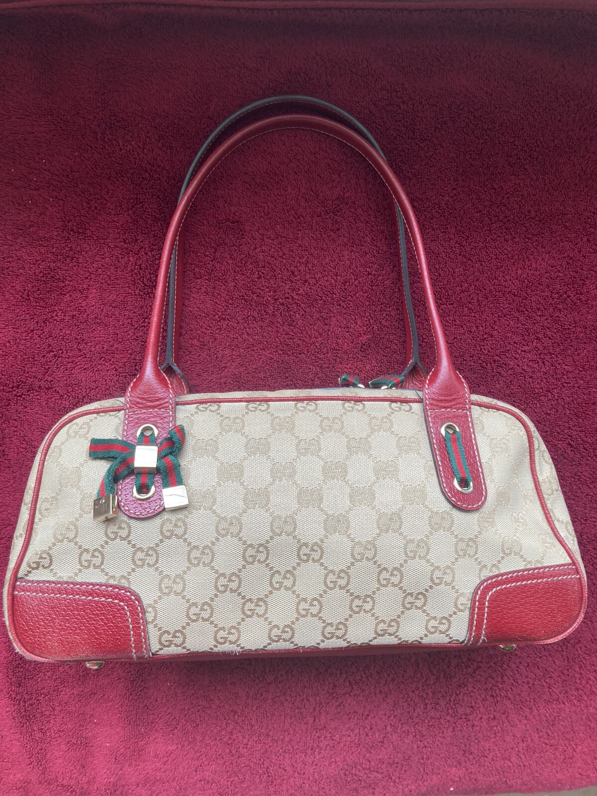 Genuine, Authentic, Vintage Gucci Red Leather Monogra… Gem