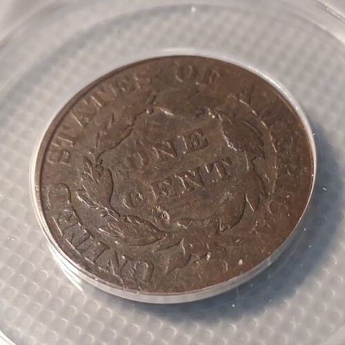 1823/2 1C Anacs G4 CORONET CENT ~ STRONG OVERDATE & LOOKS VG! Rotated ReverseDie - Imagen 7 de 8
