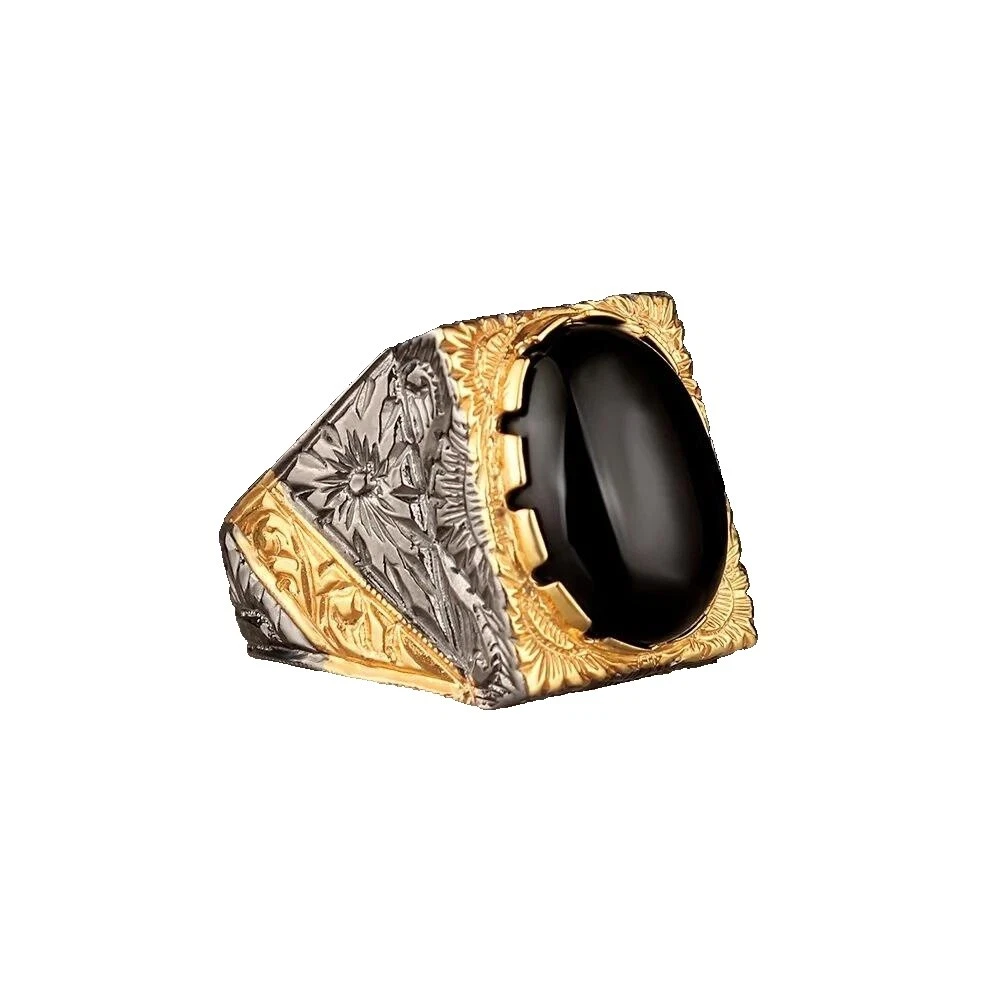 Мужские военные кольца Onyx Rhodium