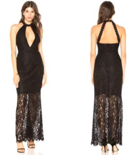 BB DAKOTA RSVP NWT Women's Black Lace Choker Neck Maxi Dress Sleeveless Size 4