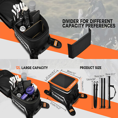 12L Motorcycle Tank Bag Magnetic Detachable Waterproof Luggage For