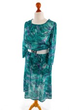 Robe Stretch Vintage Originaire Des Années 80 Turquoise À Motifs Secrétaire M L