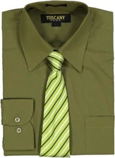 Men's Dress Cotton-Blend Shirts W/ Matching (Random design) Tie Set -20 colors
