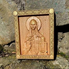 Wood Carved Icon of Saint Olga Kiev Ukrainian Orthodox icons Religous gifts