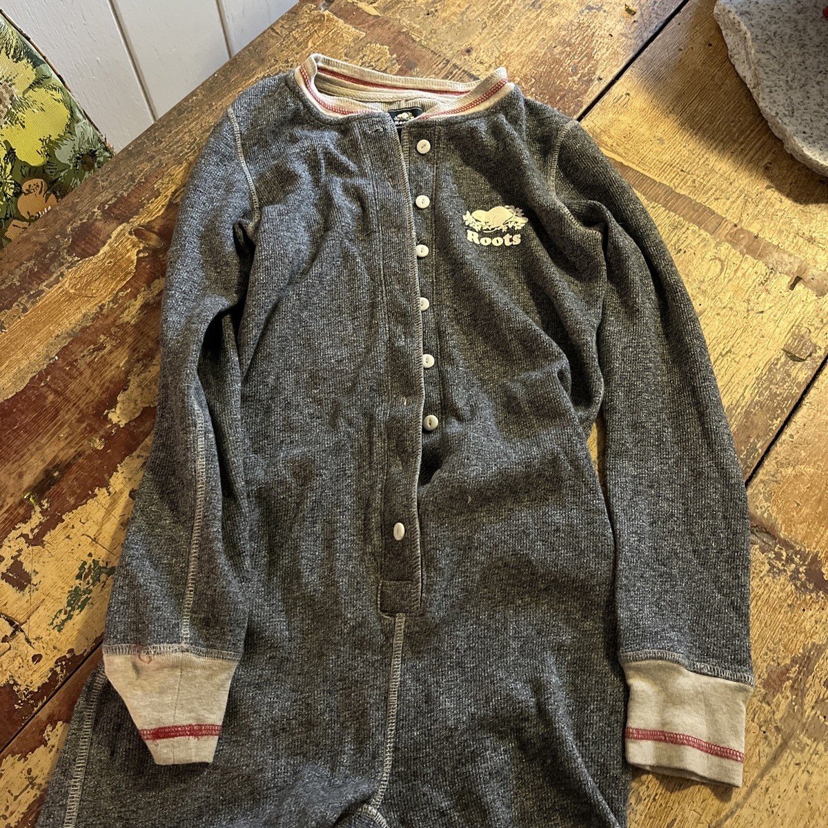 Roots Canada Cabin One Piece Outfit Size XS Jumpsuit Pajamas Salt Pepper  Unisex